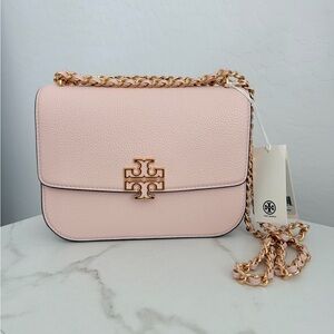 Tory Burch Britten Pebbled Leather Chain Crossbody with Gold Logo